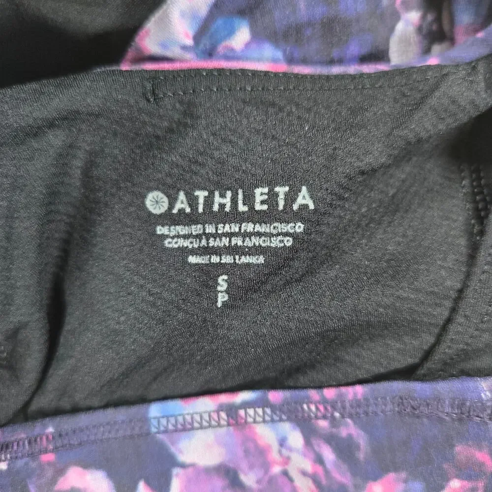 Athleta Exhale Printed Purple Strappy Floral Sports Bra Women's Size‎ Small